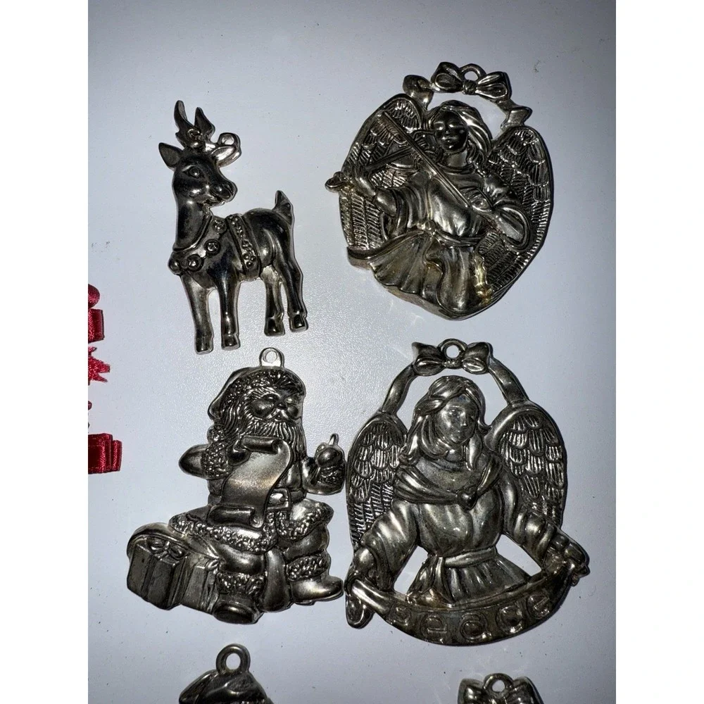 Christmas Gorham  Silver Plated Ornaments‎ Set 0f 8 Angel Santa Reindeer T